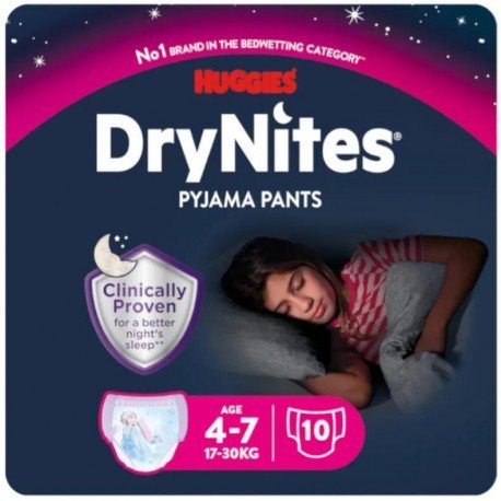 Huggies DryNites Pañales de Noche Niña Talla 4-7 (17-30 Kg) 10 Uds