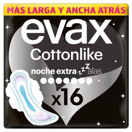 Evax Cottonlike Noche Extra Compresas Alas 16 uds