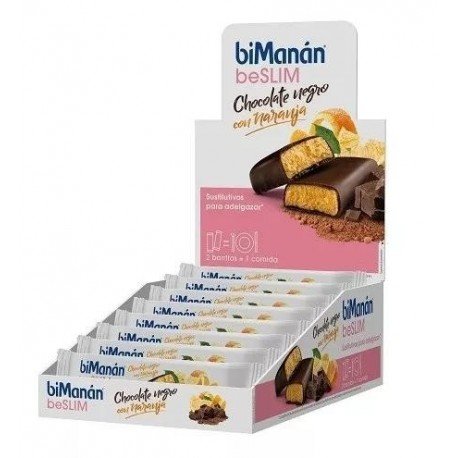 BiManán BeSlim Barritas Chocolate Negro y Naranja 30 uds