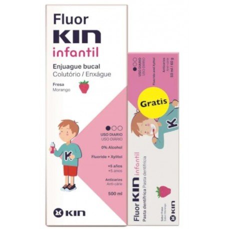 Kin Fluorkin Infantil Enjuague Fresa 500 ml + Pasta Sabor Fresa 50 ml