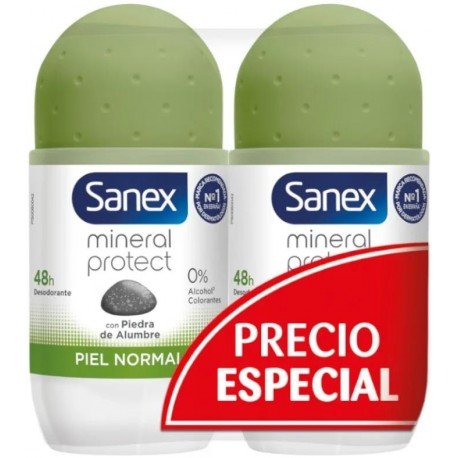 Sanex Mineral Protect Piedra de Alumbre Piel Normal Desodorante Roll-On 2x50 ml