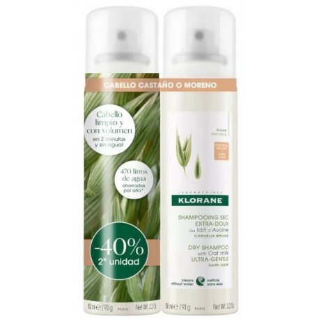 Klorane Champú Seco Leche Avena Color 2x150 ml