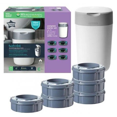 Tommee Tippee Sangenic Twist&Click Contenedor Pañales Blanco + 6 Recambios