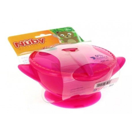 Nuby Bol Ventosa y Cuchara +6m 400 ml Rosa