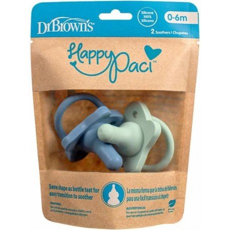 Dr Brown's HappyPaci Chupete Todo Silicona 2 uds Azul y Verde