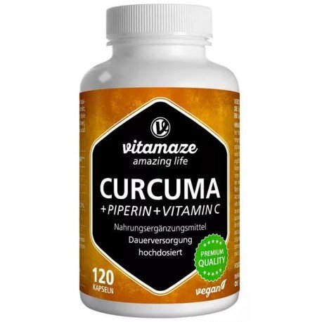 Vitamaze Cúrcuma + Piperina + Vitamina C Vegano 120 Cápsulas