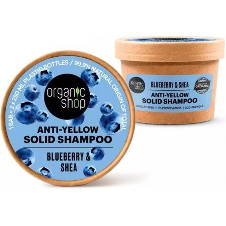 Organic Shop Champú Sólido Antiamarillo Arándano Azul y Karité 60 gr