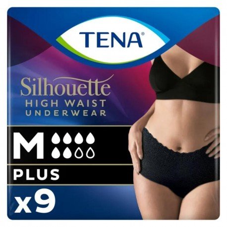 TENA Silhouette Braguita Cintura Alta Mujer Talla M Negro 9 uds