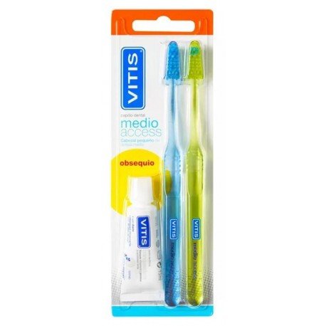 Vitis 2 Cepillos Dentales Medio Access + Regalo Vitis Pasta Blanqueadora 15 ml