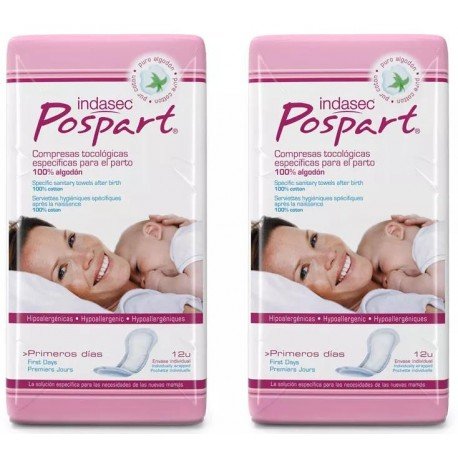 Indasec Compresas 100% de Algodón Postparto Primeros Días 2x12 uds