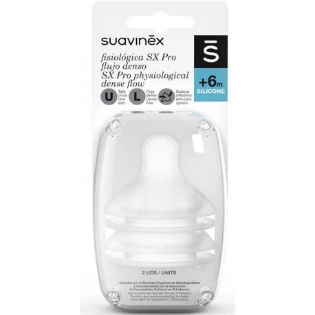 Suavinex Tetina Fisiológica Silicona Flujo L +6m 2 uds