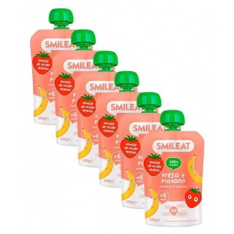 Smileat Pouch Fresa y Plátano ECO +6m 6x100 gr