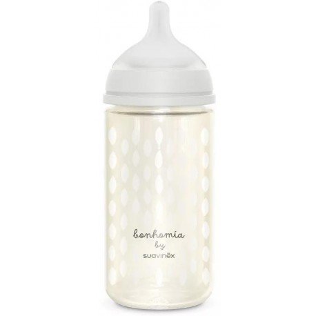 Suavinex Bonhomia Biberón Vidrio Flujo Medio Beige 240 ml