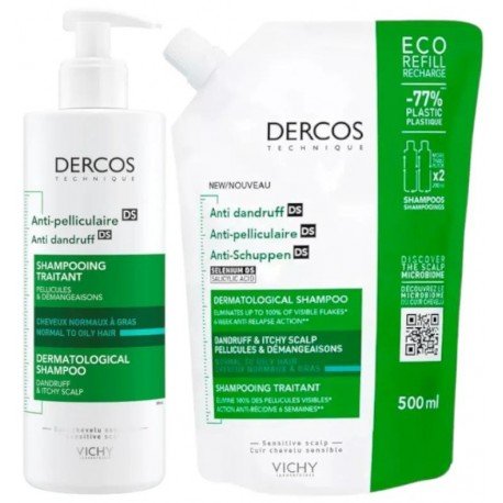 Vichy Dercos Technique Champú Anticaspa Cabello Graso 390 ml + Recarga 390 ml