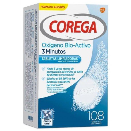 Corega Oxígeno Bio-Activo Tabletas Limpiadoras 108 uds