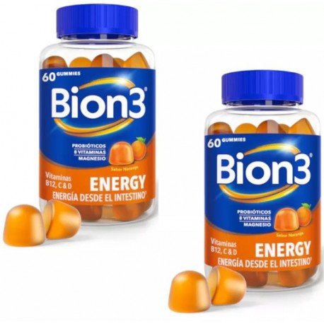 Bion3 Energy Multivitaminas con Probióticos, Vitaminas B12, C, D y Magnesio 2x60 Gummies