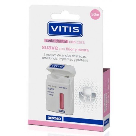 Vitis Seda dental con cera suave con flúor y menta 50 m + 5 m