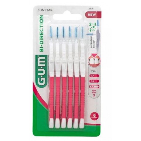 Gum Cepillos Interdentales Bi-Direction 1,2mm Rosas 6 Uds