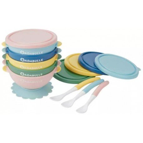 Badabulle Cuencos Antideslizantes 5 uds + Cucharas Flexibles 3 uds