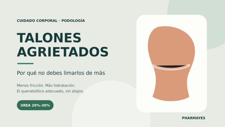 Cuidado de talones agrietados con crema de urea y limado suave